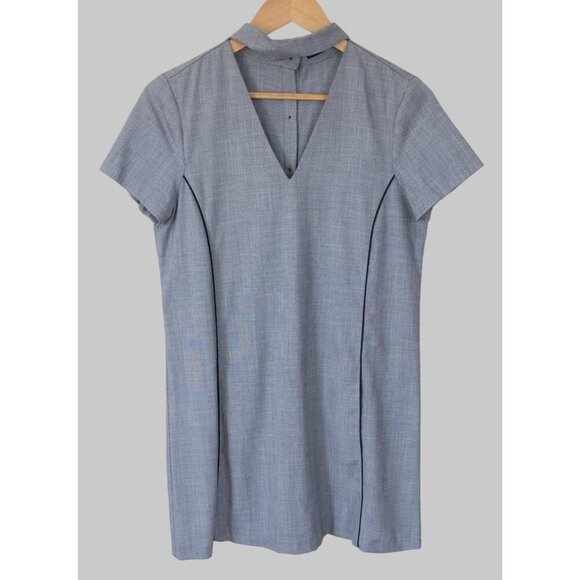 Zara Basic Collection Short Sleeve  Choker Dress Womens Medium Gray Pockets - Picture 1 of 7
